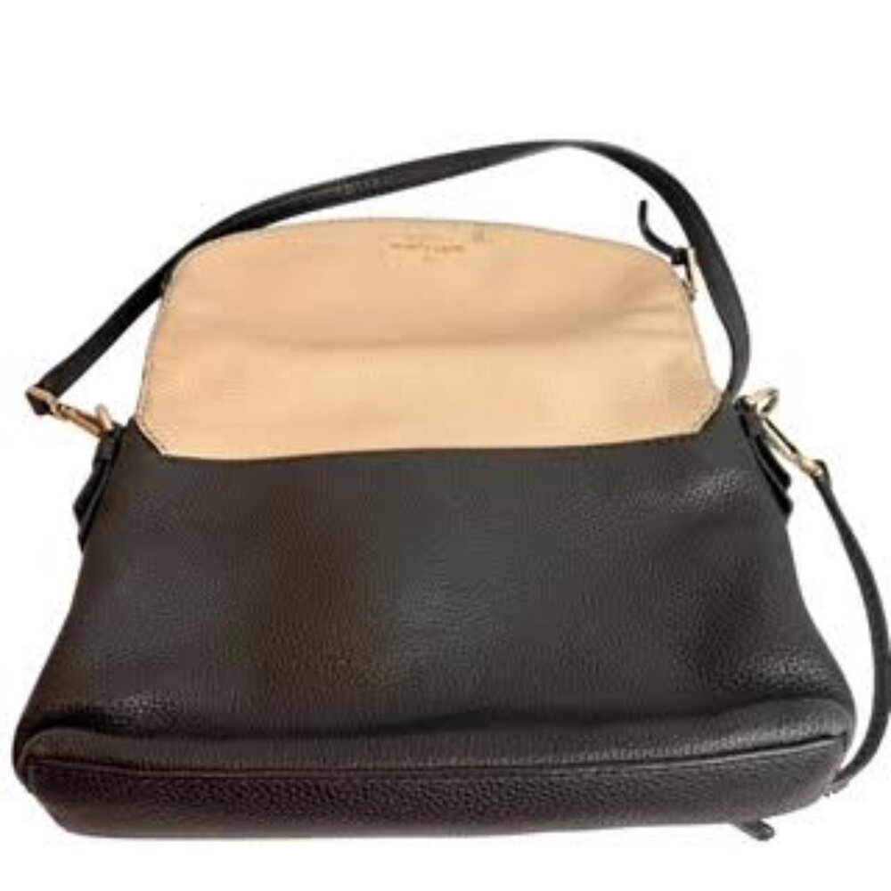Kate Spade Black & Cream Pebbled Leather Shoulder Bag Crossbody Adjustable Strap - Picture 6 of 13